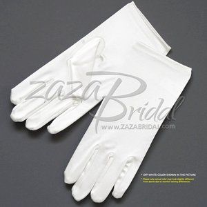 Shiny Stretch Satin Dress Gloves Wrist Length 2BL - Off White